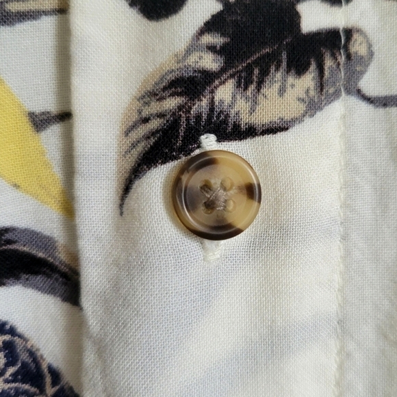 Puritan Hawaiian shirt pineapple floral off white black yellow button down large - Picture 11 of 16